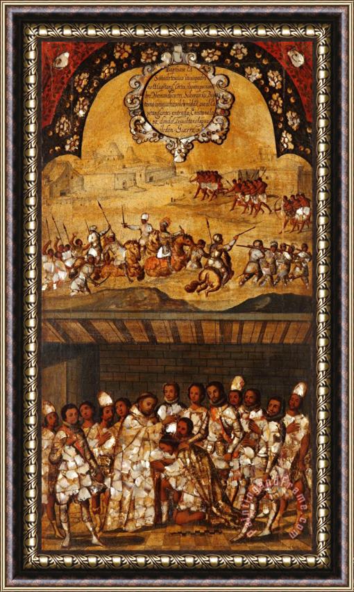 Miguel Gonzales The Conquest of Mexico. Tabla Xix Framed Painting