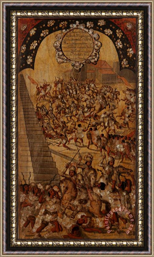 Miguel Gonzales The Conquest of Mexico. Tabla Xvi Framed Painting