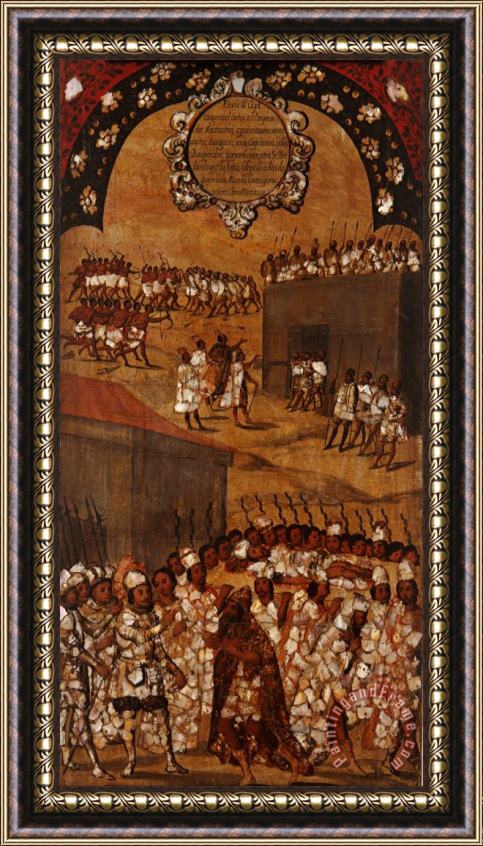 Miguel Gonzales The Conquest of Mexico. Tabla Xvii Framed Painting