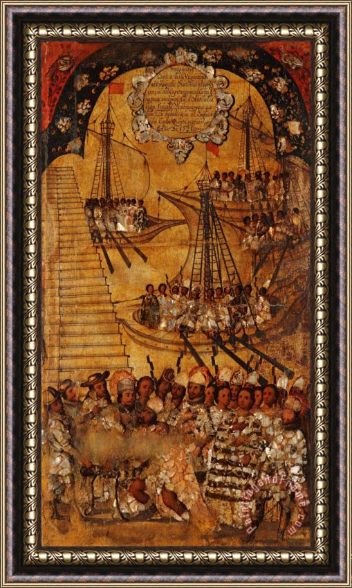 Miguel Gonzales The Conquest of Mexico. Tabla Xxiv Framed Painting