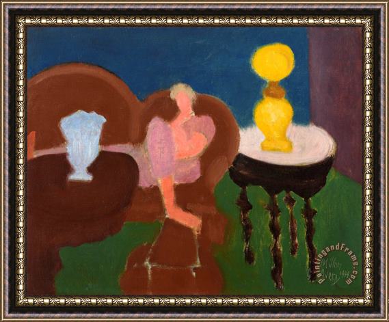 Milton Avery Interior with Yellow Lamp, 1949 Framed Print
