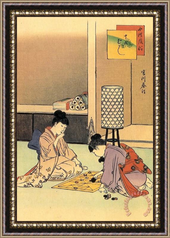 Miyamoto Musashi Girls Playing A Game Japanese Print Framed Print