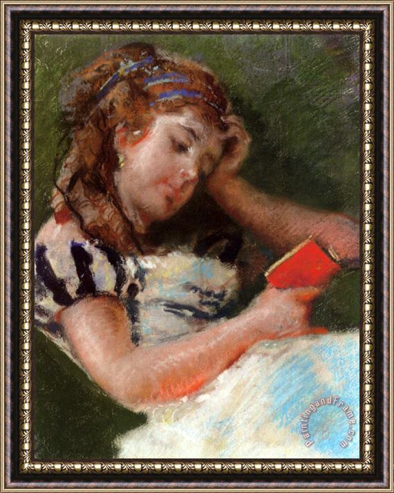 Mose Bianchi A Young Girl Reading Framed Painting