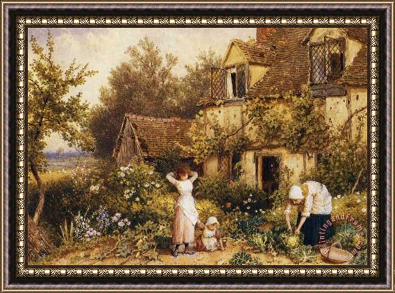 Myles Birket Foster, R.w.s At The Cottage Door Framed Painting