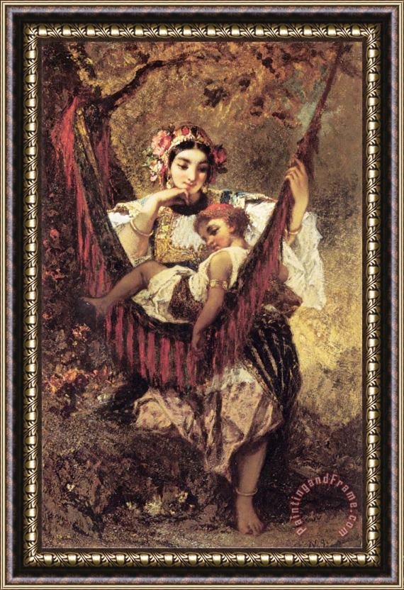 Narcisse Virgile Diaz de la Pena Mother And Child Framed Painting