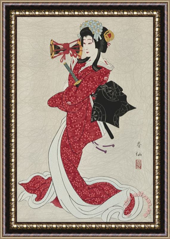 Natori Shunsen Banto Shucho As Shizuka Framed Painting