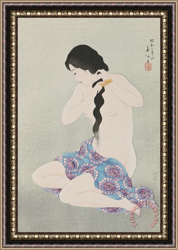 Natori Shunsen Combing The Hair (kami Suki) Framed Painting