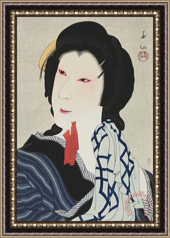 Natori Shunsen The Actor Ichikawa Kigan As Otomi Framed Painting