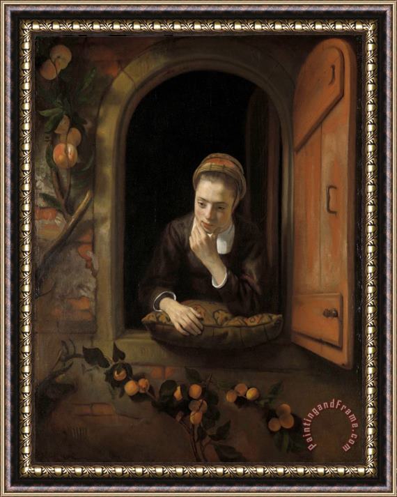 Nicolaes Maes Girl at a Window, Known As 'the Daydreamer' Framed Painting