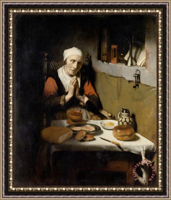 Nicolaes Maes Old Woman Saying Grace, Known As 'the Prayer Without End' Framed Print