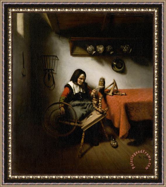 Nicolaes Maes Old Woman Spinning Framed Print