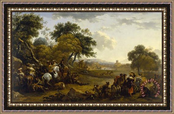 Nicolaes Pietersz Berchem Landscape with a Hunting Party Framed Print