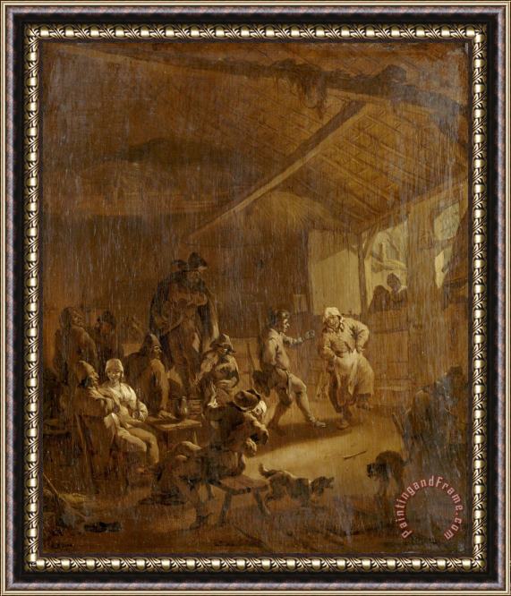 Nicolaes Pietersz Berchem Peasants Dancing in a Barn Framed Painting