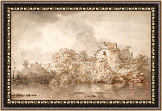 Nicolaes Pietersz Berchem River Landscape Near Montfoort, C. 1655 Framed Painting