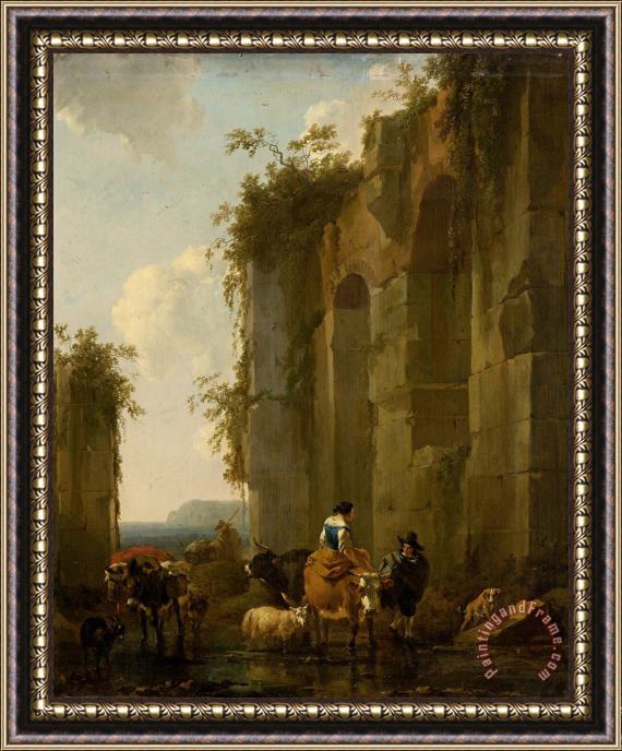 Nicolaes Pietersz Berchem Ruins in Italy Framed Painting