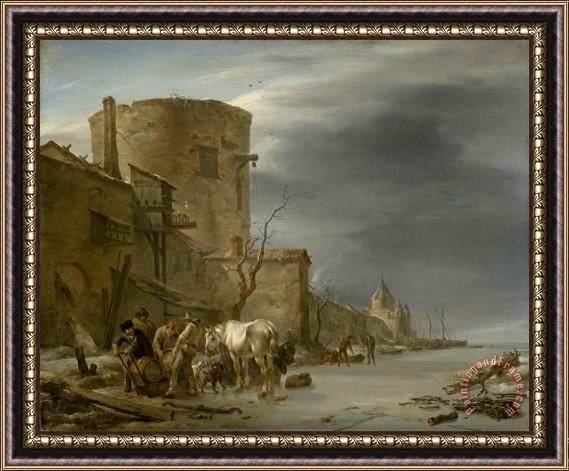 Nicolaes Pietersz Berchem The City Wall of Haarlem in The Winter Framed Painting