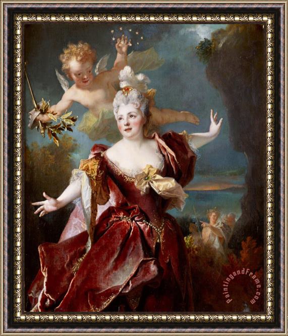 Nicolas de Largilliere Portrait De La Comedienne Marie Anne De Chateauneuf, Dite Mlle Duclos (1664 1747), Dans Le Role D'ariane Framed Painting