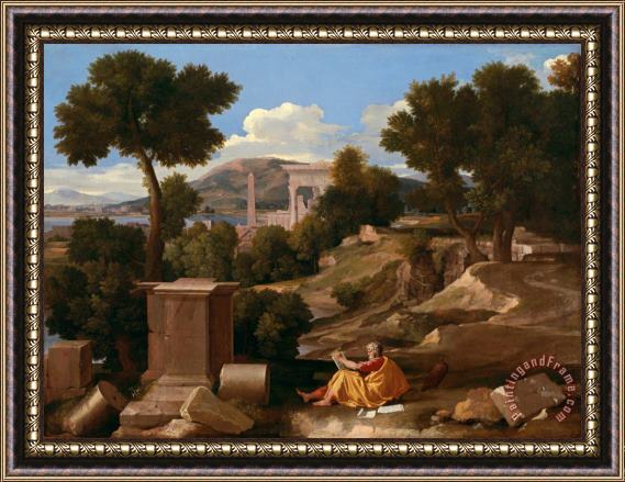 Nicolas Poussin Landscape with Saint John on Patmos Framed Painting