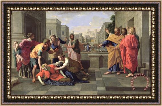 Nicolas Poussin The Death of Sapphira Framed Painting