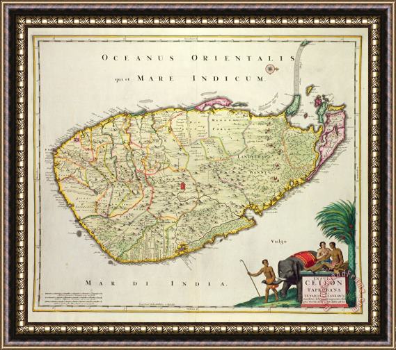 Nicolas Visscher Antique Map of Ceylon Framed Print
