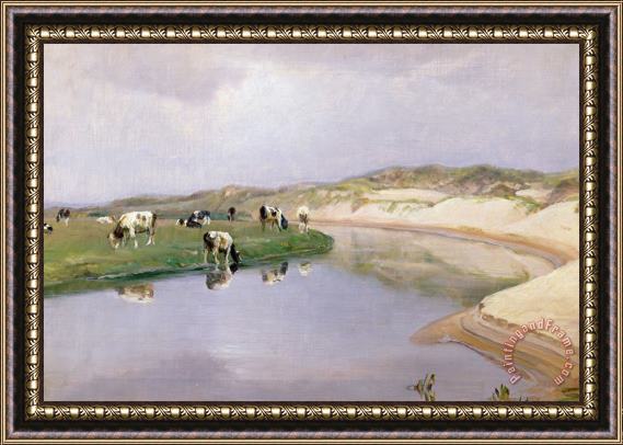 Niels Pedersen Mols Cows Grazing at Liver As North Jutland Framed Painting