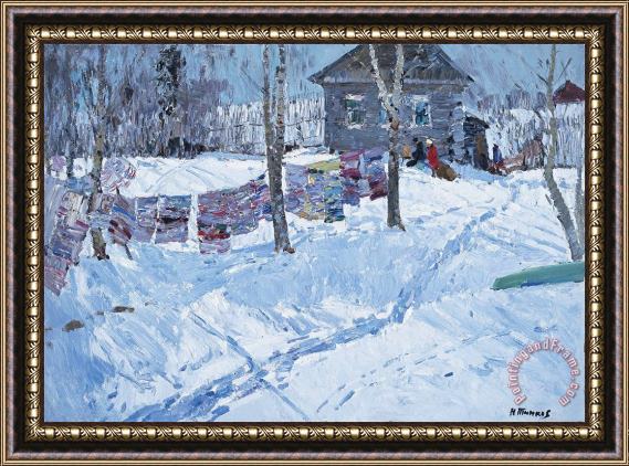 Nikolai Efimovich Timkov Winter Laundry Line Framed Painting