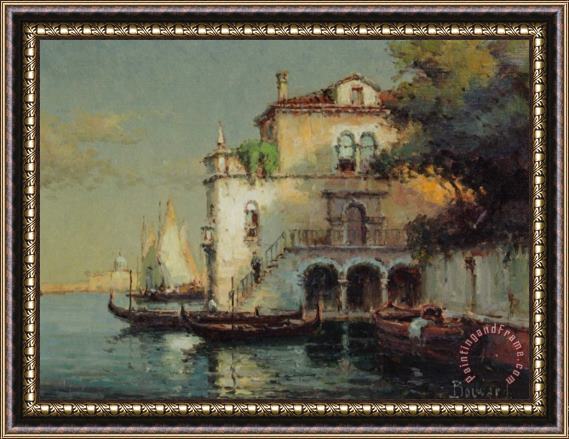 Noel Bouvard Venetian Backwater with Gondolas Framed Painting