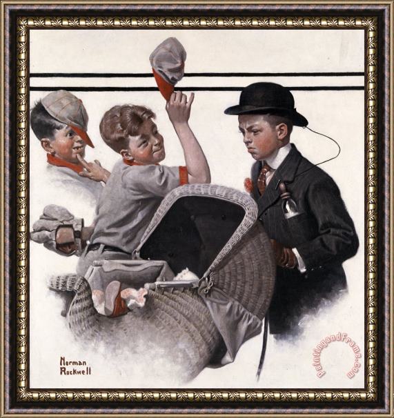 Norman Rockwell Boy with Baby Carriage 1916 Framed Print