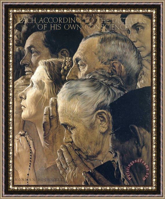 Norman Rockwell Freedom to Worship 1943 Framed Painting