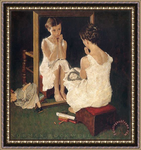 Norman Rockwell Girl at Mirror 1954 Framed Print