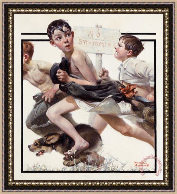 Norman Rockwell No Swimming 1921 Framed Painting