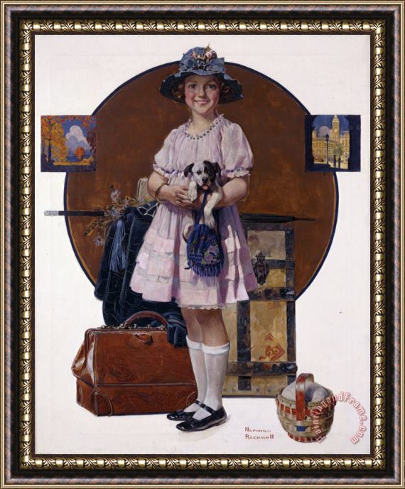 Norman Rockwell Vacation's Over (girl Returning From Summer Trip) 1921 Framed Print