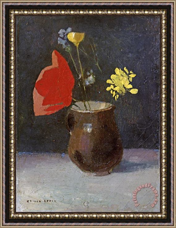 Odilon Redon A Pitcher of Flowers Framed Painting