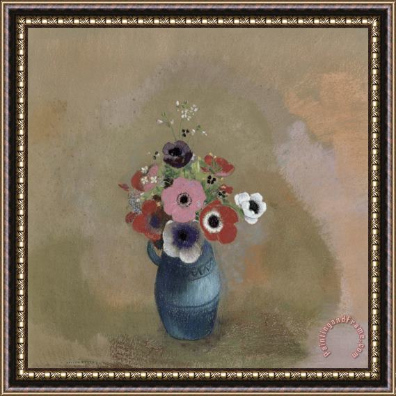 Odilon Redon Bouquet Of Anemones Framed Painting