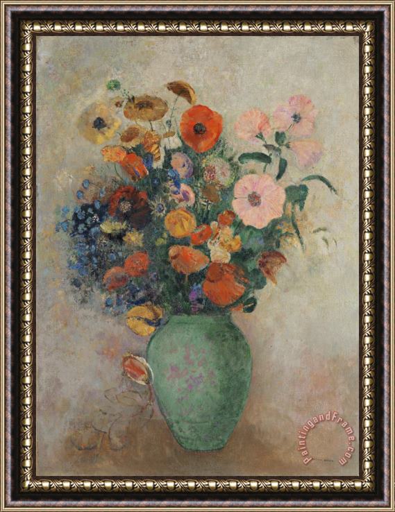 Odilon Redon Bouquet of Flowers in a Green Vase Framed Print