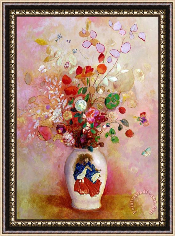 Odilon Redon Bouquet Of Flowers In A Japanese Vase Framed Painting