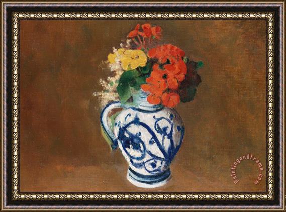 Odilon Redon Flowers In A Blue Vase Framed Painting