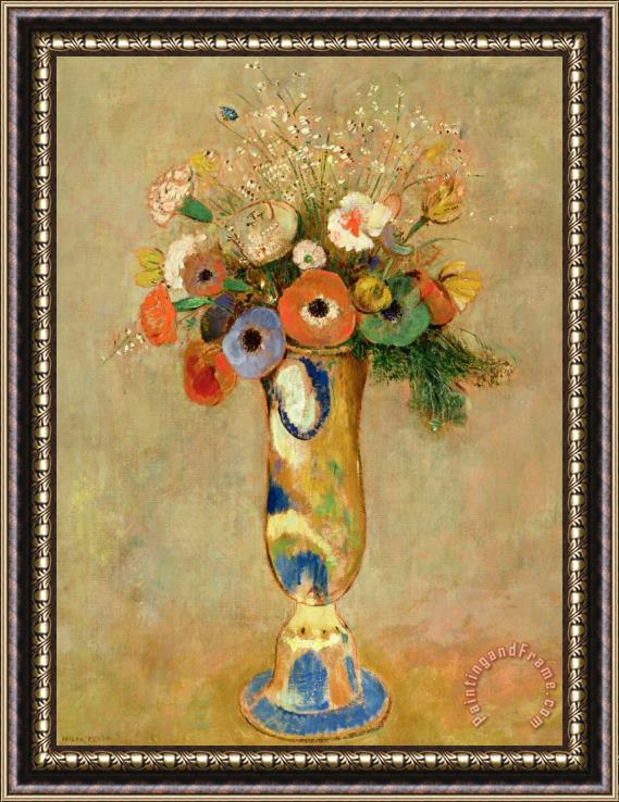 Odilon Redon Flowers In A Painted Vase Framed Print