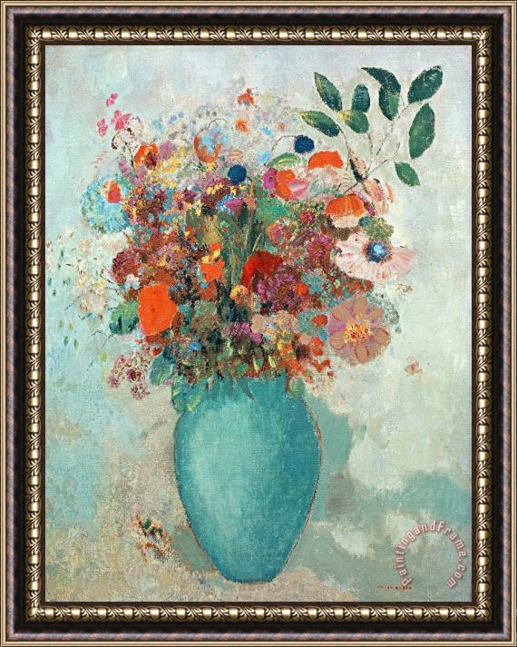 Odilon Redon Flowers In A Turquoise Vase Framed Print