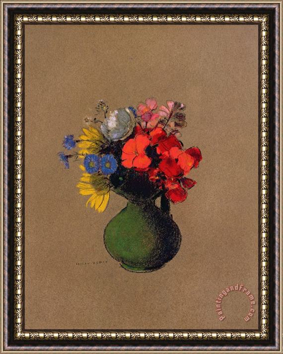 Odilon Redon Geraniums And Flowers Of The Field Framed Painting