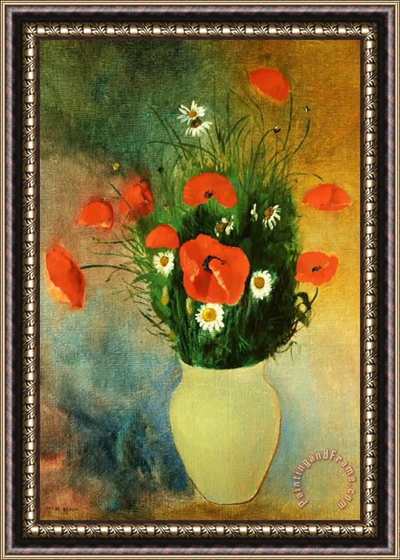 Odilon Redon Poppies And Daisies Framed Painting