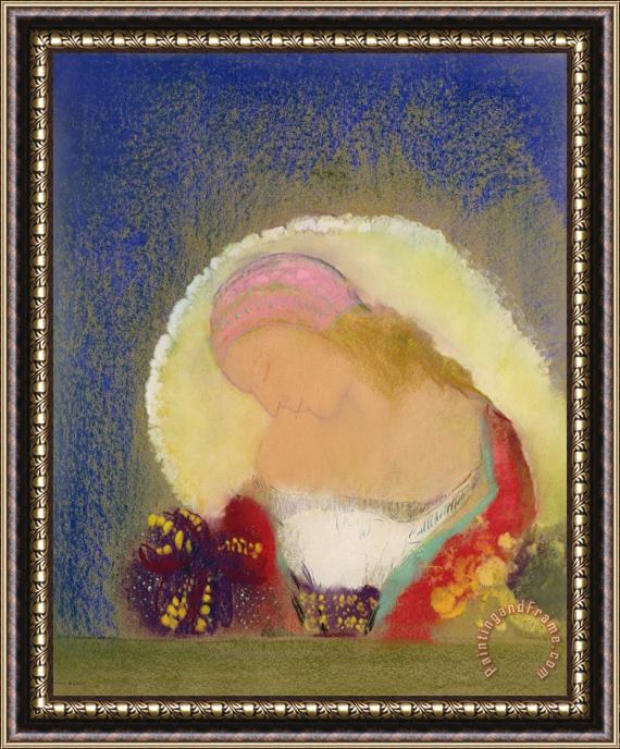 Odilon Redon Profile Of A Girl With Flowers Framed Painting