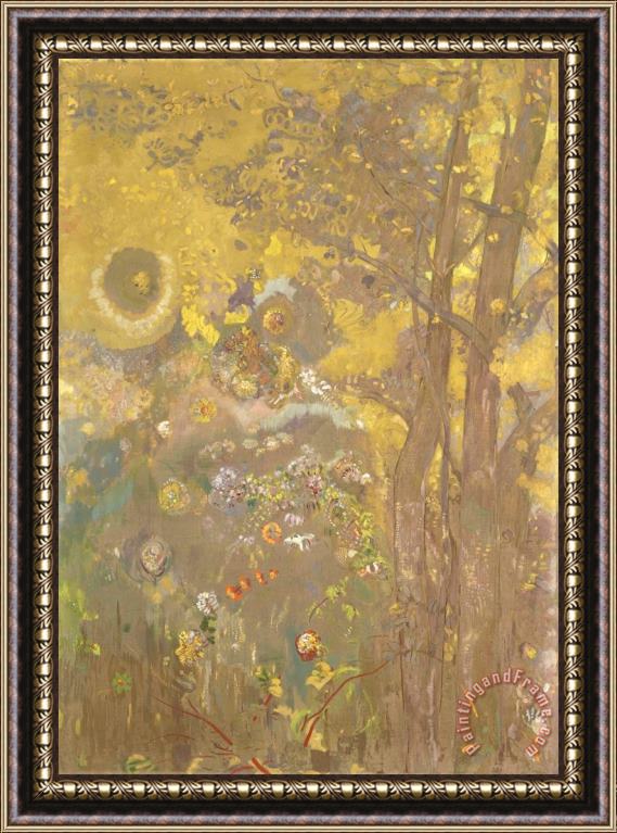 Odilon Redon Trees on a Yellow Background Framed Print
