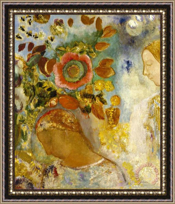 Odilon Redon Two Young Girls Among Flowers, 1912 Framed Painting