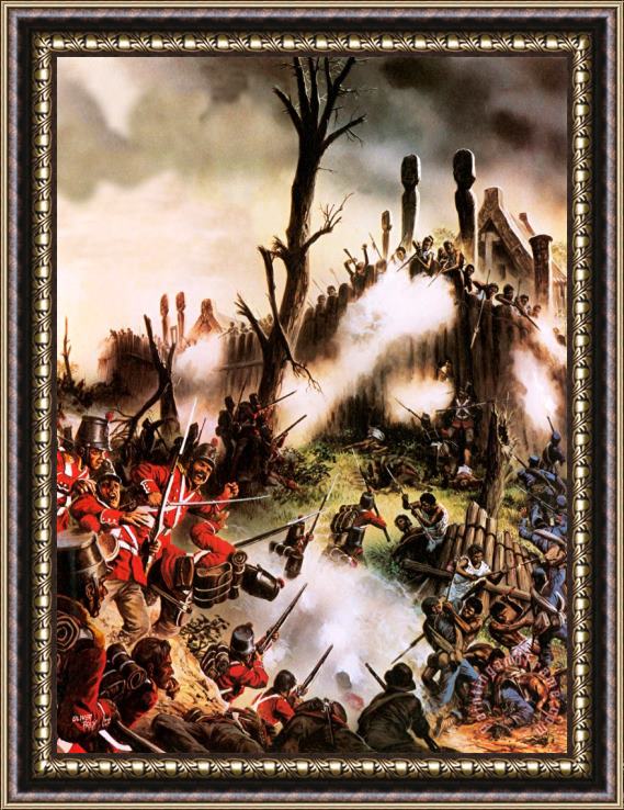 Oliver Frey Storming of Maori Fort Framed Painting