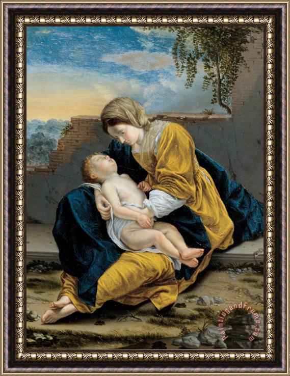 Orazio Gentileschi Madonna And Child in a Landscape Framed Painting