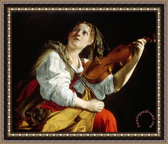 Orazio Gentileschi Young Woman with a Violin Framed Painting