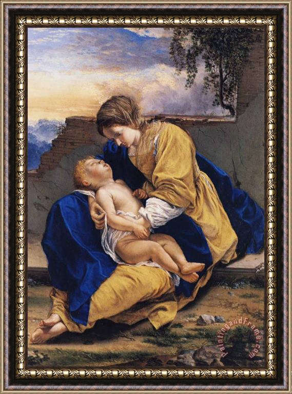 Orazio Gentleschi Madonna And Child in a Landscape Framed Painting