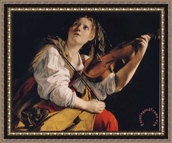Orazio Gentleschi Young Woman Playing a Violin Framed Painting