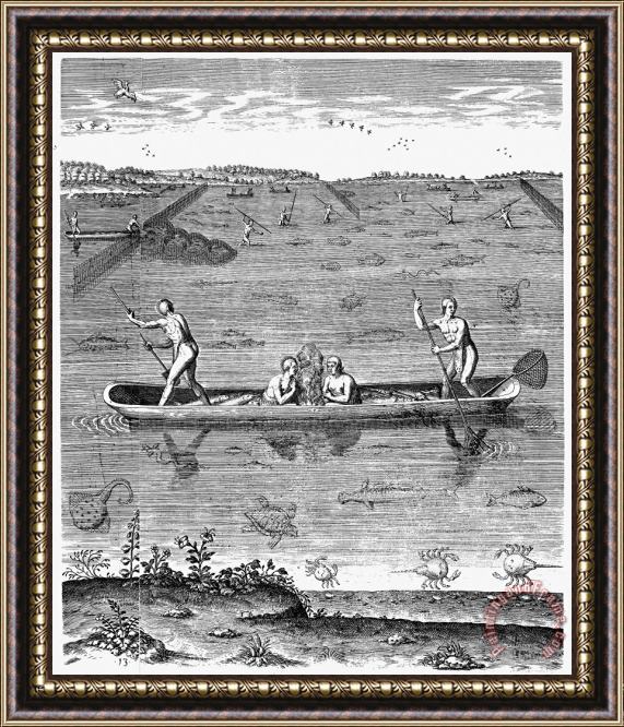 Others ALGONQUIAN: FISHING, c1585 Framed Print